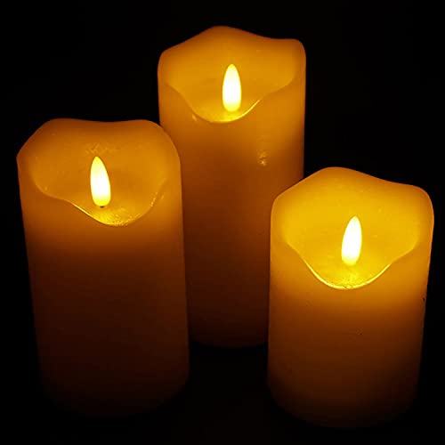 3er Set Flammenlose Kerzen mit Timer und Fernbedienung - Ø 7,5 cm, H 10 cm + 12,5 cm + 15 cm- LED Kerze Kerze aus Echtwachs von Annastore
