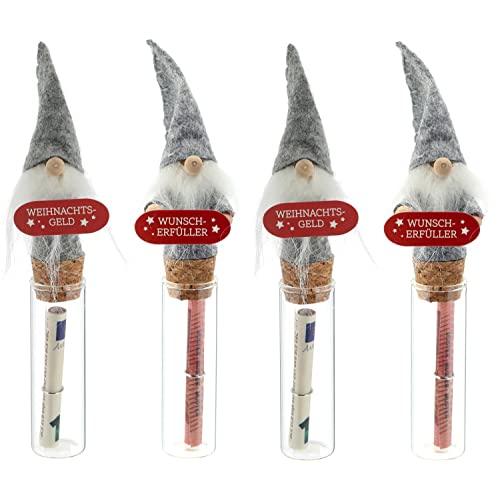4 x Wichtel mit Glasröhrchen für Geldgeschenke H 15 cm - Geldverpackung - Verpackung für Geld-Geschenke von Annastore