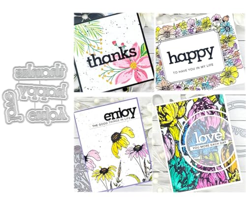 Annchaos Metall-Stanzformen, Prägeschablone, Schablone, Scrapbooking, Kartenherstellung, Fotoalbum, Kunst, Handwerk, Werkzeuge (Happy Thanks Love Enjoy- 9,6 x 9,3 cm) von Annchaos