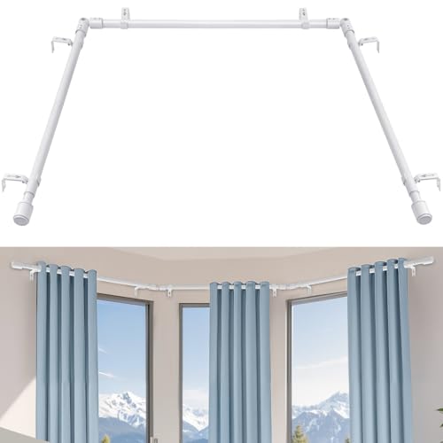Anndason 2,5 cm Erkerfenster-Gardinenstangen, Eckvorhangstangen-Set, 76,2 - 198,9 cm, Mittelstange für Fenster, 40,6 - 101,6 cm Seitenstangen, Gardinenstangen-Set (weiß) von Anndason