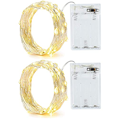 Annefly 2PACK 2m Lichterkette mit Timer 20 LEDs kleine Batterie wasserdicht batteriebetrieben Innen für Party, Weihnachten, Halloween, Hochzeit, tolle Schlafzimmer Deko (Warmweiß) (2m 2p) von Annefly