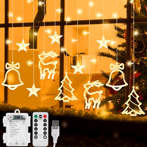 Weihnachten Lichterkette, Batteriebetrieben 138 LED Weihnachtsdeko Lichtervorhang, Lichterketten Vorhang mit Smart Fernbedienung und 8 Modi, Perfekt für Ramadan Weihnachten Halloween Neues Jahr Party von Annefly