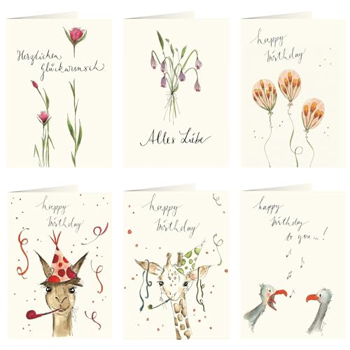 Annelis Art Geburtstagskarten Set | 6 Klappkarten mit Umschlag (Kraftpapier) | Karten für Geburtstag inkl. Briefumschläge | Geburtstagskarte für Mann, Frau, Kinder | DIN A6 (10,5 x 14,8 cm) von Annelis Art
