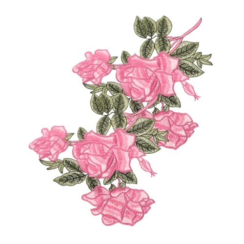 Anneome 1 Paar Bestickte Blumen Aufnäher Wasserlösliche Rosenpatches für Kleidung Jeans und Taschen Einfache Anwendung zur Reparatur und Dekoration Rosa von Anneome