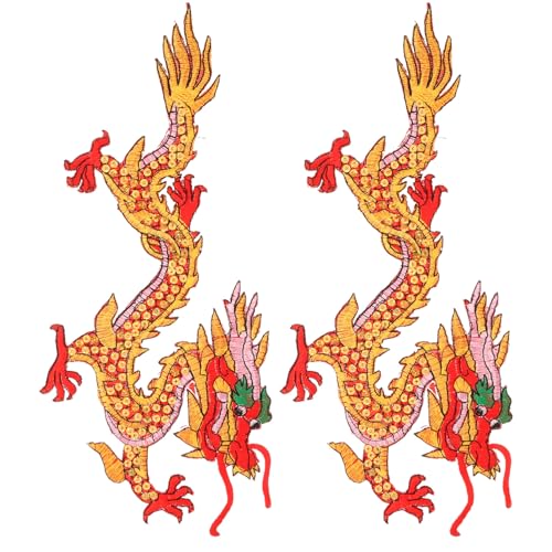 Anneome 1 Paar Diy Drachen Stickapplikationen Große Rote Bügel Patches für Kleidung Jeans und Jacken Einfache Anwendung zur Dekoration und Reparatur von Textilien von Anneome