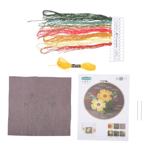 Anneome 1 Satz Stickmaterialpaket häkeln Nadel Anfänger Bausätze Stoff embroidery kit wohnungseinrichtung wohnungsdeko werkzeug Materialien Stickerei kreatives Stickset Stickgarn Yellow von Anneome