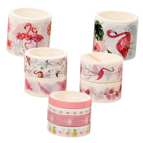 Anneome 10 Rollen Flamingo Vintage Washi Tape Dekoratives Scrapbooking Klebeband Leicht Abziehbar Reißfest für DIY Basteln Journaling Geschenkverpackung Bunte Künstlerbänder von Anneome