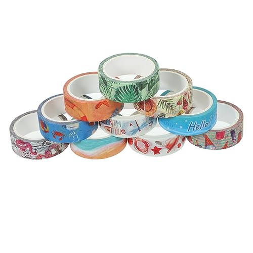 Anneome 10 Rollen Strand Beach Washi Tapes Dekorative Klebebänder für Scrapbooking und DIY Projekte pro Rolle Vielseitige Papieraufkleber für Kreative Gestaltungen von Anneome