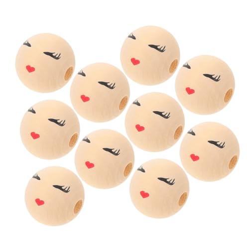 Anneome 10 Stück Teiliges Runde Holzperlen mit Fröhlichem Design Naturbelassen Glatt Poliert Langlebige Holzperlen für DIY Schmuckherstellung Basteln und Puppenkopf Deko von Anneome