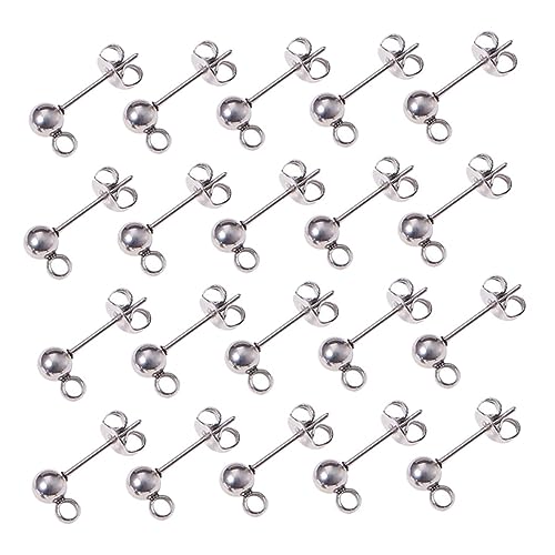 Anneome 100 Stück Teiliges DIY Ohrstecker aus Langlebigem Edelstahl Runde Ohrschmuckperlen mit Ohrstöpseln Silberfarbene Schmuckzubehör für Individuelle Ohrringherstellung und von Anneome