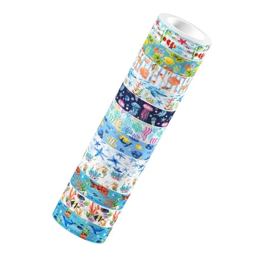 Anneome 12 Rollen Ocean Thema Washi Tape Set Transparentes Selbstklebendes Bastelband mit Meeresmotiven Flexibles DIY Zubehör für Scrapbooking Journaling und Geschenkverpackungen für von Anneome