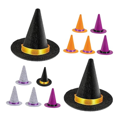 Anneome 12 Stück Teiliges Mini Hexenhüte Filz-zauberhüte in Schwarz Lila Orange Winzige Mützchen für DIY Bastelprojekte Puppenhaus Dekoration Halloween Party Accessoires von Anneome
