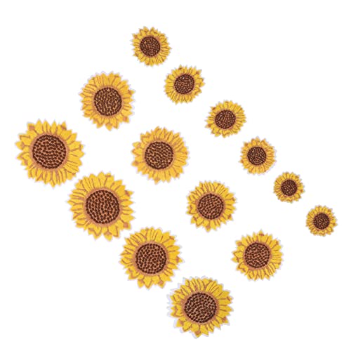 Anneome 14 Stück Sonnenblumenfeld bestickte Jeans Sonnenblumen-Kleidungsflecken Stoff Stickerei embroidery set stickerset aufkleber Kleidungsreparaturzubehör Patches nähen Polyester Yellow von Anneome