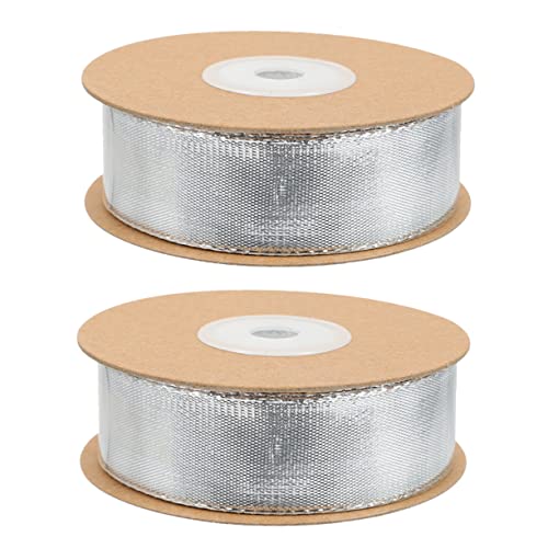 Anneome 2 Rollen Helles Zwiebelgewebe farbig Dekoration doppelseitiges Satinband Blau hochzeitsdeko weihnachtsdeko verdrahtetes Band Dekoratives Verpackungsband metallische Linie Silver von Anneome