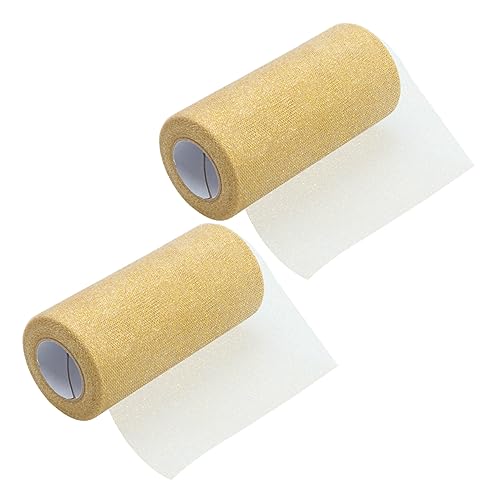 Anneome 2 Rollen Rolle Glitzer-Mesh-Rolle drinnen Stoffbänder für Kunsthandwerk Spitze glitzerndes Tüllband Blumenstrauß aus Tüll Stoff Tüll Spule DIY-Material Polyester. Golden von Anneome