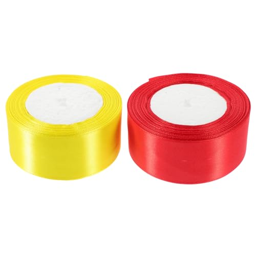 Anneome 2 Rollen Satin Geschenkband Breit Langlebiges Polyester Dekoband für Geschenkverpackung DIY Schleifen und Kuchenverzierung Rot und Gelb Praktische Geschenkbox Dekoration von Anneome