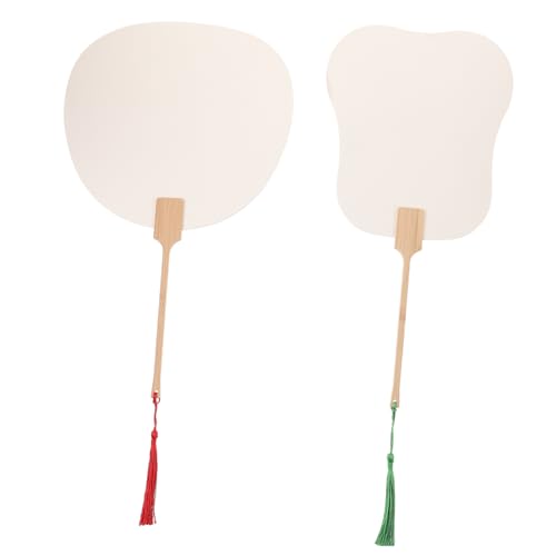 Anneome 2 Stück Teiliges Chinesischer DIY Handfächer Papier Beidseitig Blanko Robuster Griff für Malen Kreative Bastelmaterialien für Schule Kindergarten und Dekoration Zufällige Farbe von Anneome