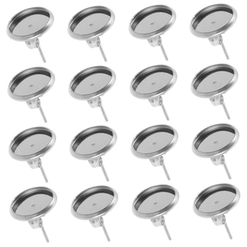 Anneome 20 Stück Edelsteinohrringe ohrring zubehör schmuckwerkzeug Ohrring Gestell Flaches Schmucktablett Ohrring-Cabochon-Fassungen Ohrring leere Lünette Schmuckzubehör Metall Silver von Anneome