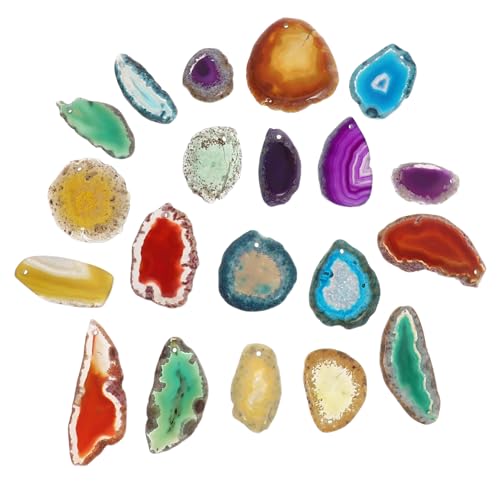 Anneome 20stücke Bunte Natur Achatplatten Für Windspiele Und Schmuck Gebohrte Achatscheiben Verschiedenen Farben Für Diy Dekorationen Und Bastelprojekte von Anneome