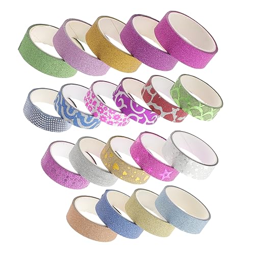 Anneome 20Rollen Glitzer Tape Selbstklebende Papieraufkleber Einfarbigen Und Gemusterten Designs Dekorative Klebebänder Für DIY Handwerk Büro Und Schule Zufällige von Anneome