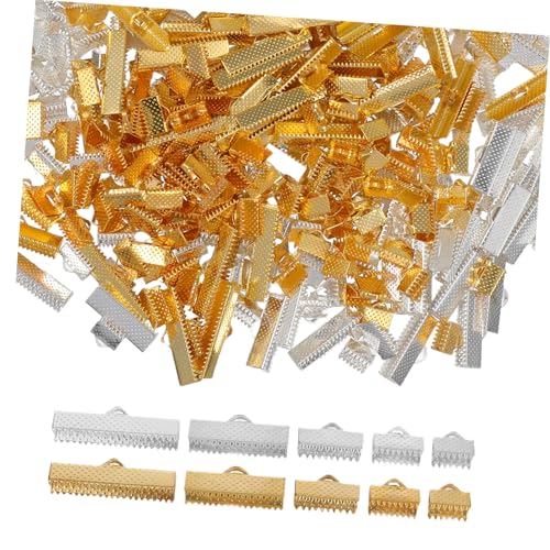 Anneome 250 Stück Crimp End Verschlüsse für Schmuckherstellung Metall Klemmen in Gold und Silber Breit Armband Verschluss Clips für DIY Halsketten Fußkettchen und Bastelprojekte von Anneome