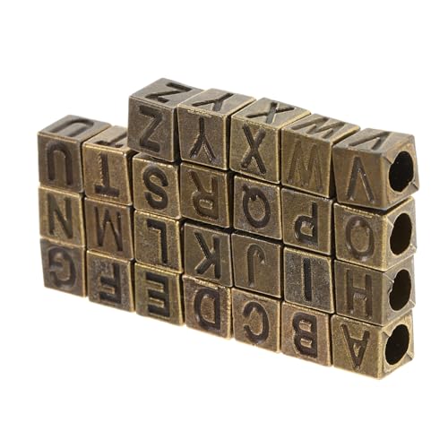 Anneome 26 Stück Retro -Brief Perlen DIY -Schmuckzubehör flache Buchstabenperlen Blockbuchstabenperlen quadratische Buchstabenperlen für Armbänder Würfelperlen Zinklegierung Golden von Anneome