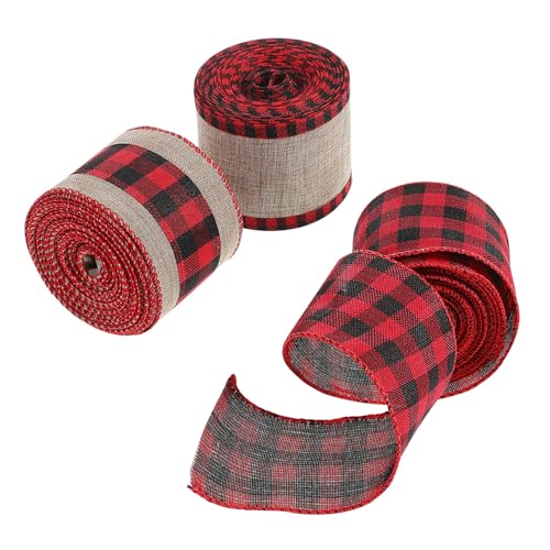 Anneome 3 Rollen Weihnachts Burlap Band Je Yards Kariert Rustikal Robust für Geschenkverpackung Dekoration DIY Schleifen und Kränze Jute Geschenkband im Landhausstil von Anneome