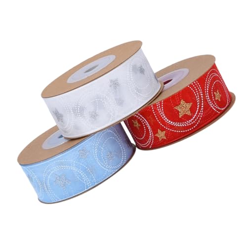 Anneome 3 Rollen Weihnachtsdekorationsband Geschenkband Packband Präsentieren Sie Ein Wickelband Band Umwickeln Weihnachtsfeierband Bastelbänder Versorgt Stern-weihnachtsband Polyester von Anneome