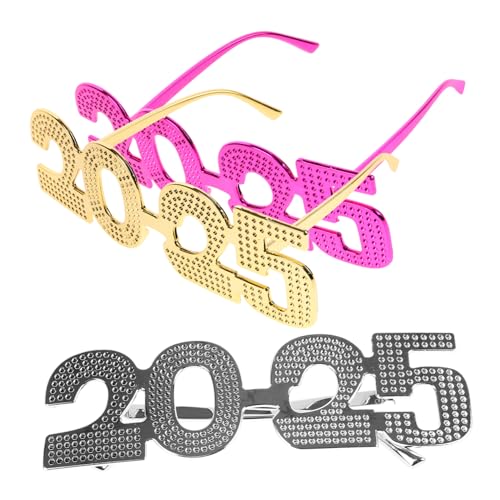 Anneome 3 Stück Neue Jahr Partybrillen Lustige Augenbrillen mit Silber und Gold Fotorequisiten für Silvesterfeiern und Feste von Anneome
