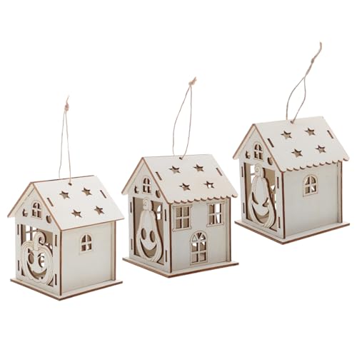 Anneome 3 Stück Teiliges Halloween Holzdekor Set Unvollendete DIY Holzanhänger in Kürbis-haus-form Robuste Holzhandwerksstücke für Kreative Halloween Bauernhaus Deko und DIY-Spaß von Anneome