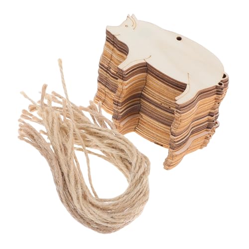 Anneome 30 Sätze Unbehandelte Holz Schweine Anhänger mit Löchern Natürliche Holz Tier Tags mit Schnüren für DIY Bastelprojekte Dekoration und Persönliche von Anneome