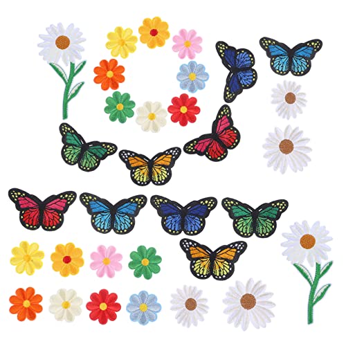 Anneome 39 Stück Teiliges Bestickte Applikationen Bunte Blumen und Schmetterlings Patches zum Aufbügeln für Kleidung Taschen Hüte und Mehr DIY Deko von Anneome