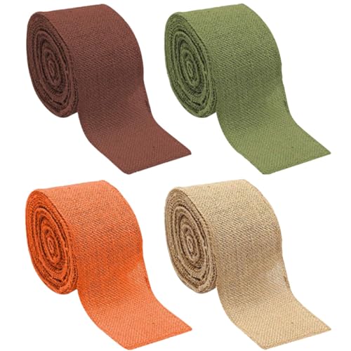 Anneome 4 Rollen Gurtbandimitat aus Leinen poly Festival verdrahtetes Sackleinenband Jute Dekorationen seidenband ribbon Schleifen Tragenresistente Band dekoratives Geschenkband Leinen- von Anneome