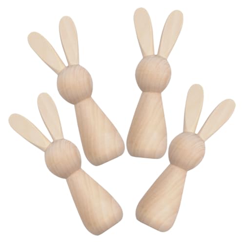 Anneome 4 Stück Hase aus Holz Kaninchen Haushase Hasengartendekor Kind Hasenspielzeug DIY unfertige Puppen aus Holz DIY-Graffiti-Puppen selbst bemalte Holzpuppen Steckpuppen unvollendet von Anneome