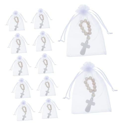 Anneome 40 Sätze Holz Rosenkranz mit Mesh Taschen Taufe Gebet Christliche Partys Geschenkanhänger für Traditionelle Segensarmbänder mit Kreuz für Besondere Anlässe von Anneome