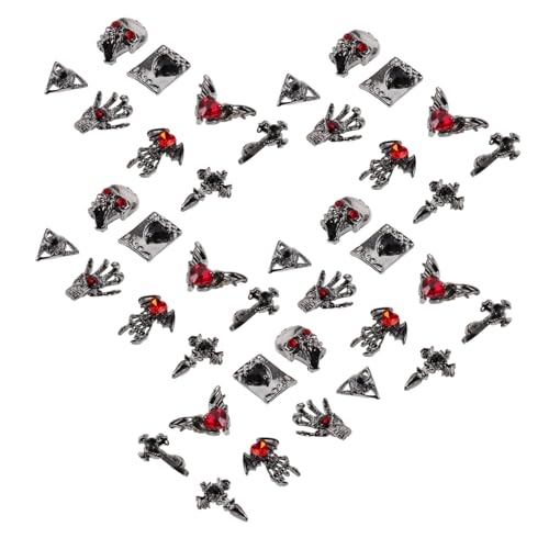 Anneome 40 Stück Teiliges Halloween Nail Art Vintage Punk Charms Herz Kreuz Dekorationen für DIY Maniküre Damen Nail Jewels Manicure Supplies von Anneome