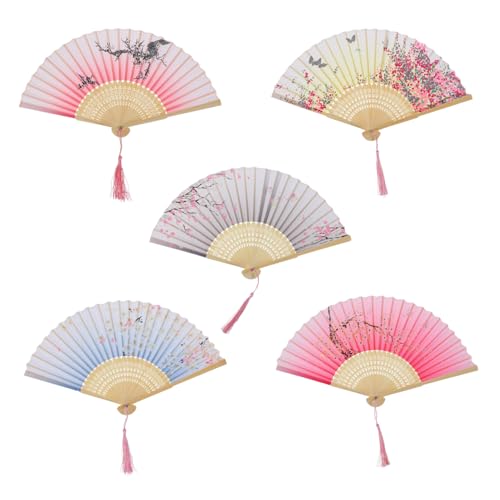 Anneome 5 Stück Japanische Stil Faltfächer Teiliges Vintage Handfächer mit Blumenmuster und Quaste Dekorative Fächer für Hochzeit Tanzparty und Sommerveranstaltungen Anneome 5 Stück Japanische Stil Faltfächer Teiliges Vintage Handfächer mit Blumenmuster und Quaste Dekorative Fächer für Hochzeit Tanzparty und Sommerveranstaltungen von Anneome