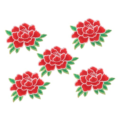 Anneome 5 Stück Jeans-Patches bestickt Stickereiflecken Stoffkleber für Flicken Kleidungsflecken für Löcher bügelbilder Blumenapplikation Aufnäher für Kleidung Stoffblumen Polyester rot von Anneome