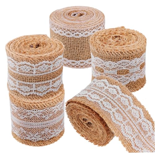 Anneome 5Rollen Juteband Mit Spitze Pro Rolle Dekoratives Geschenkband Sackleinen Vielseitig Für Hochzeiten Weihnachten DIY Bastelprojekte Und Verschiedene von Anneome
