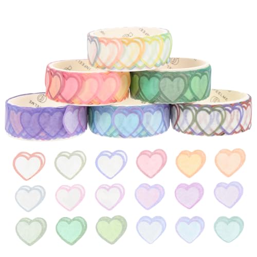 Anneome 6 Rollen Bunte Washi Herz Aufkleber Dekorative Scrapbooking Sticker für DIY Planer Journale Fotoalben Vielseitig Verwendbare Herzmotive Gemischte Farben Anneome 6 Rollen Bunte Washi Herz Aufkleber Dekorative Scrapbooking Sticker für DIY Planer Journale Fotoalben Vielseitig Verwendbare Herzmotive Gemischte Farben von Anneome