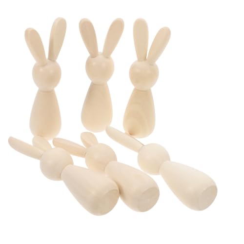 Anneome 6 Stück Hasenspielzeug in Holzfarbe Puppenherstellung kleiner Hase Puppenhaus Hasen malen Puppenkopf holzfiguren holzspielzeug Puppen aus Holz DIY-Graffiti-Stöpselpuppen Khaki von Anneome