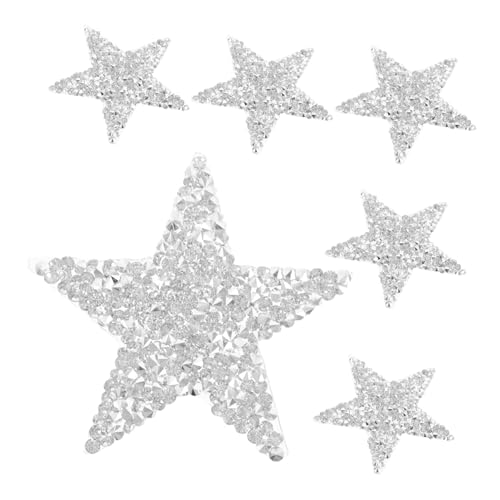 Anneome 6 Stück Teiliges Bügelbild Applikationen Stern aus Strass Silberne Glitter Aufnäher zum Aufbügeln für Jeans Jacken und DIY Kleidung Selbstklebende Stern Patches für Modische von Anneome