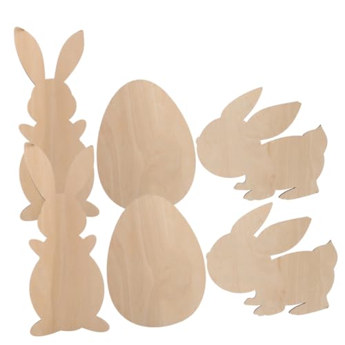 Anneome 6 Stück Teiliges DIY Holzset mit Hasen und Eier Holzausschnitten Bemalbare Holzfiguren Glatte Oberfläche als Hängende Osterdekoration und Bastelmaterial für Erwachsene von Anneome