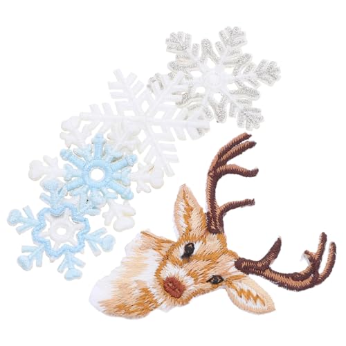 Anneome 6 Stück Teiliges Goldenes Schneeflocken Stickerei Bügelbild Bestickte Applikationen mit Hirschmotiv Langlebig Vielseitig für Kleidung Taschen Vorhänge Winterliche DIY Dekoration von Anneome