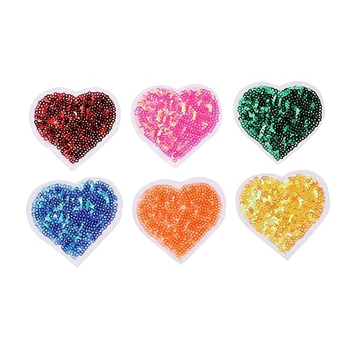 Anneome 6 Stück Teiliges Herzförmige Pailletten Stickerei Applikationen Selbstklebend DIY Stoff Aufnäher für Kleidung Taschen Hüte Schuhe Bastelbedarf von Anneome