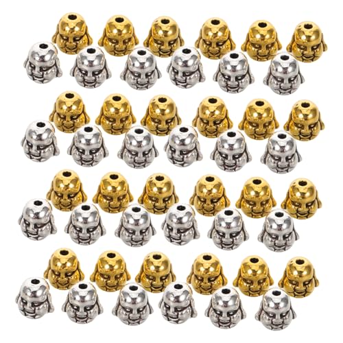 Anneome 60 Stück Teiliges Buddha Kopf Spacer Perlen Antike Tibetische Metallzwischenperlen in Silber und Gold Vintage Schmuckzubehör für Mala Armbänder Meditationsperlen und Basteln von Anneome
