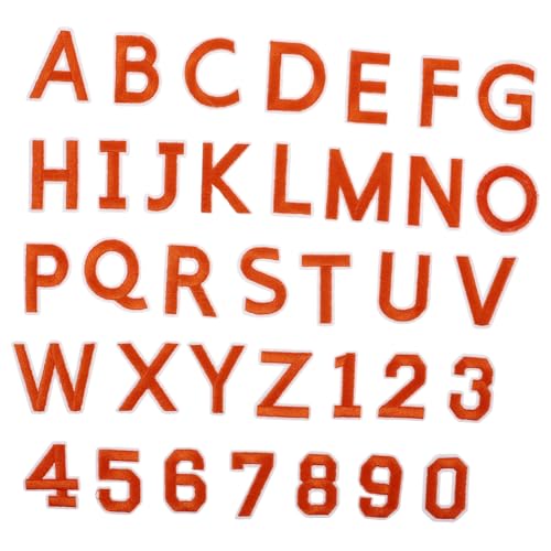 Anneome 72 Stück Buchstaben und Zahlen Patches zum Aufbügeln Farbiges Alphabet und Ziffern für Jeans Shirts Hüte und Taschen Robuste Langlebige Applikationen Orange für DIY Bekleidung von Anneome