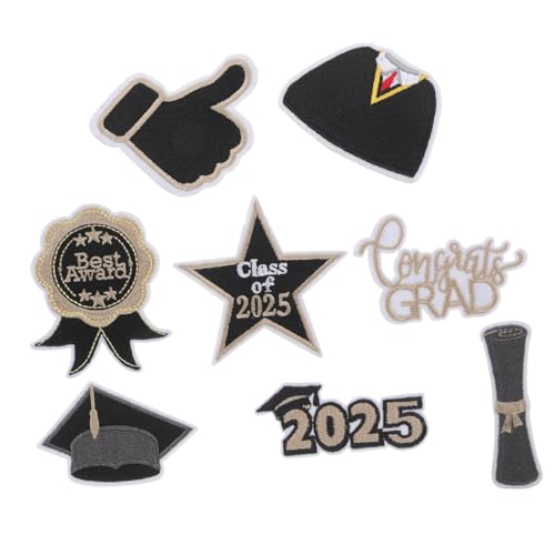 Anneome 8 Stück Graduation Bügelflicken Teilig Schwarz Gold Bestickte Applikationen Für Kleidung Hüte Taschen Einfaches Aufbügeln DIY Textildesign Anneome 8 Stück Graduation Bügelflicken Teilig Schwarz Gold Bestickte Applikationen Für Kleidung Hüte Taschen Einfaches Aufbügeln DIY Textildesign von Anneome