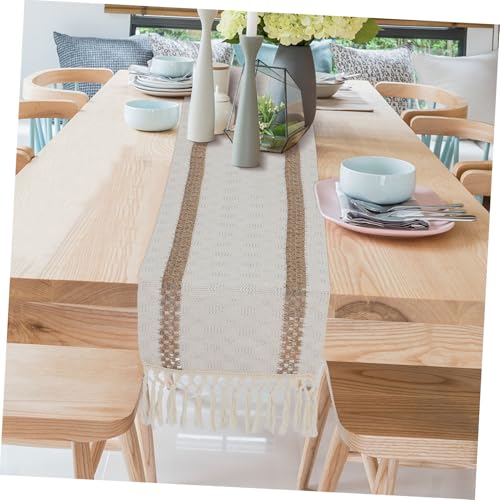Anneome Boho Tischläufer aus Leinen mit Eleganten Knotenquasten Vintage Landhausstil Tischdecke Dekorativer Tischläufer für Esszimmer Wohnzimmer und Festliche Anlässe von Anneome