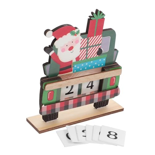 Anneome Handbemalter Holz Adventskalender Weihnachtsmann im Grünen Auto Robustes Countdown für Winter Tier Tableaus Vielseitige Weihnachtsdekoration für Festliche Räume von Anneome